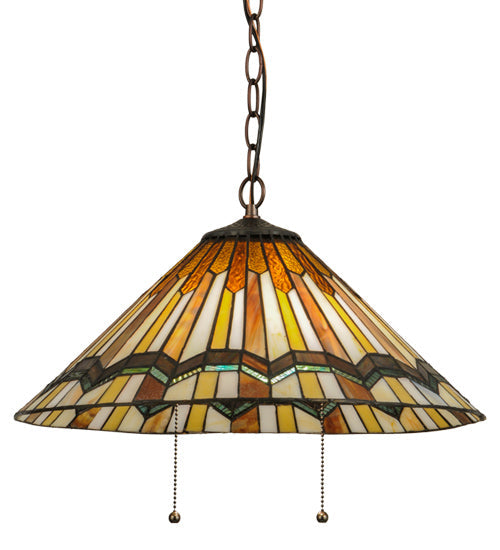 Meyda Lighting Prairie Delta 18" 2-Light Mahogany Bronze Pendant Light With Multi-Colored Shade Glass