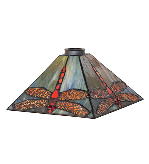 Meyda Lighting Prairie Dragonfly 10"Sq Blue & Red Shade Glass