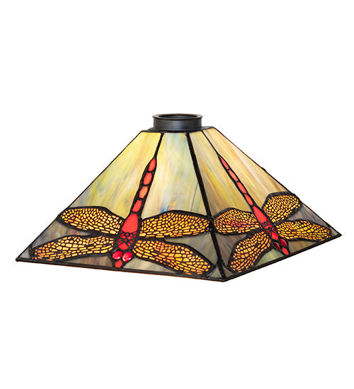 Meyda Lighting Prairie Dragonfly 10"Sq Blue & Red Shade Glass