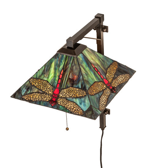 Meyda Lighting Prairie Dragonfly 13" Craftsman Brown Wall Sconce With Multi-Colored Stained Shade Glass