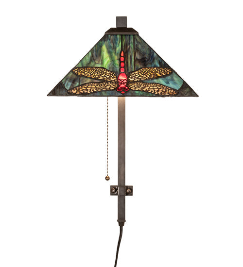 Meyda Lighting Prairie Dragonfly 13" Craftsman Brown Wall Sconce With Multi-Colored Stained Shade Glass