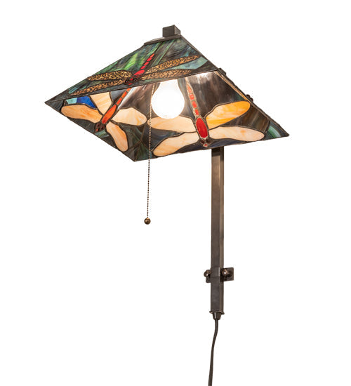 Meyda Lighting Prairie Dragonfly 13" Craftsman Brown Wall Sconce With Multi-Colored Stained Shade Glass