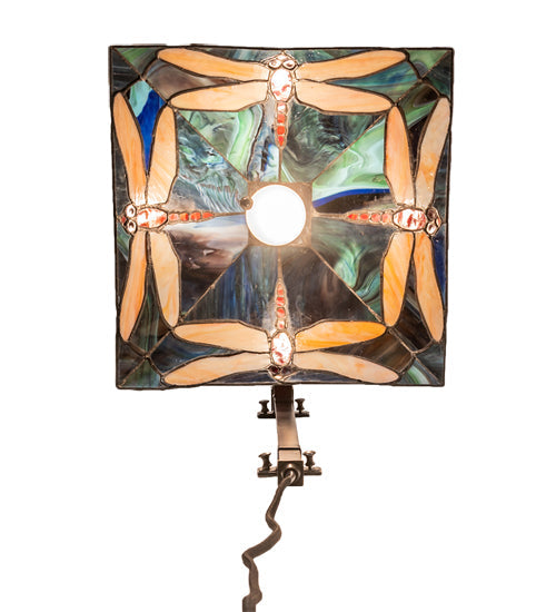 Meyda Lighting Prairie Dragonfly 13" Craftsman Brown Wall Sconce With Multi-Colored Stained Shade Glass