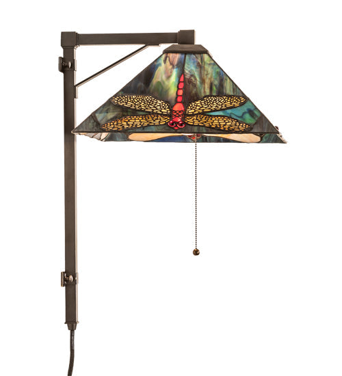 Meyda Lighting Prairie Dragonfly 13" Craftsman Brown Wall Sconce With Multi-Colored Stained Shade Glass