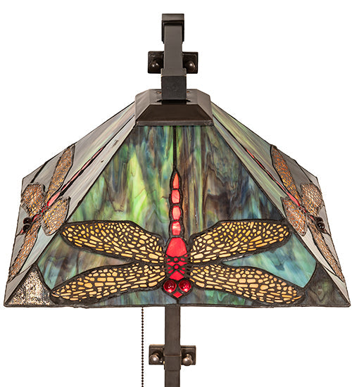 Meyda Lighting Prairie Dragonfly 13" Craftsman Brown Wall Sconce With Multi-Colored Stained Shade Glass