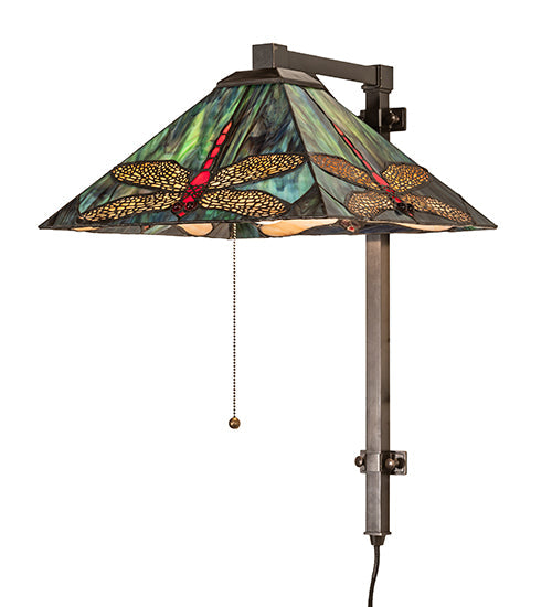 Meyda Lighting Prairie Dragonfly 13" Craftsman Brown Wall Sconce With Multi-Colored Stained Shade Glass