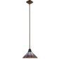 Meyda Lighting Prairie Dragonfly 14" Antique Copper Mini Pendant Light With Red & Blue Stained Shade Glass