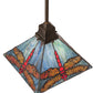 Meyda Lighting Prairie Dragonfly 14" Antique Copper Mini Pendant Light With Red & Blue Stained Shade Glass