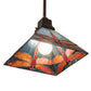 Meyda Lighting Prairie Dragonfly 14" Antique Copper Mini Pendant Light With Red & Blue Stained Shade Glass