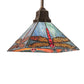 Meyda Lighting Prairie Dragonfly 14" Antique Copper Mini Pendant Light With Red & Blue Stained Shade Glass