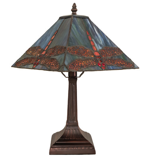 Meyda Lighting Prairie Dragonfly 16" Mahogany Bronze Accent Table Lamp With Multi-Colored Shade Glass