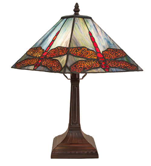 Meyda Lighting Prairie Dragonfly 16" Mahogany Bronze Accent Table Lamp With Multi-Colored Shade Glass