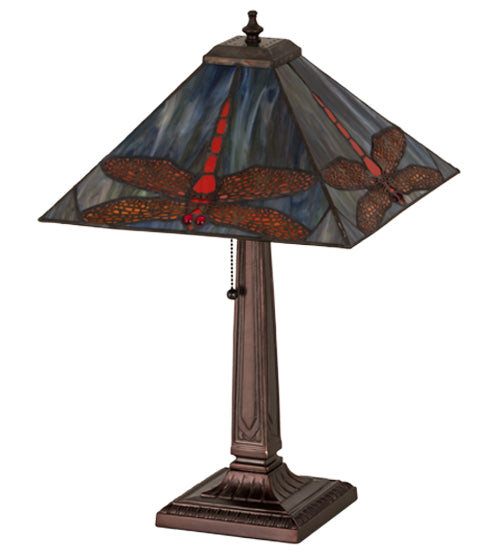 Meyda Lighting Prairie Dragonfly 21" Mahogany Bronze Table Lamp With Multi-Colored Stained Shade Glass