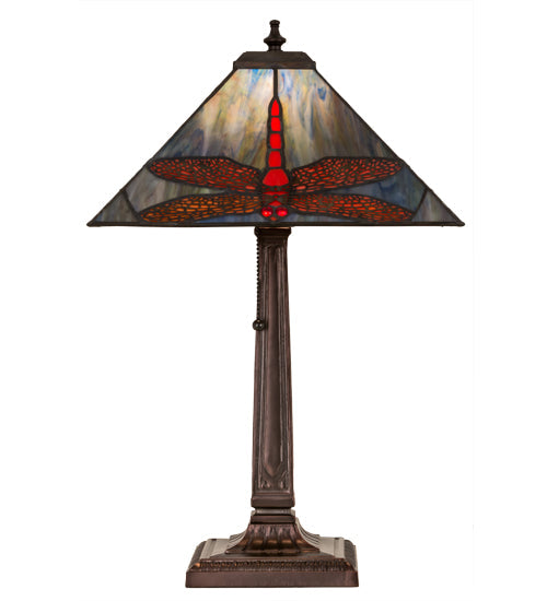 Meyda Lighting Prairie Dragonfly 21" Mahogany Bronze Table Lamp With Multi-Colored Stained Shade Glass