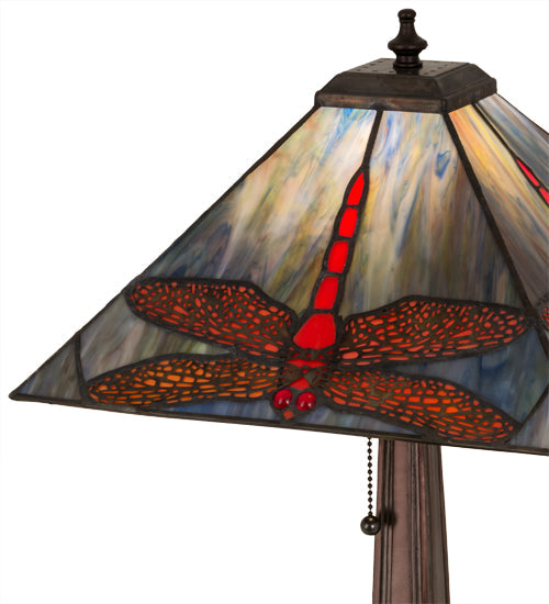 Meyda Lighting Prairie Dragonfly 21" Mahogany Bronze Table Lamp With Multi-Colored Stained Shade Glass
