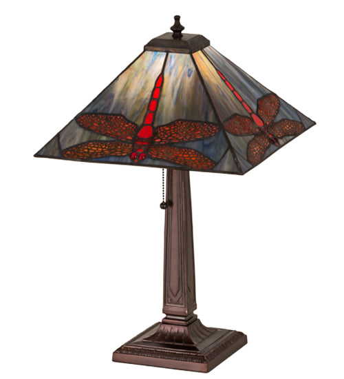 Meyda Lighting Prairie Dragonfly 21" Mahogany Bronze Table Lamp With Multi-Colored Stained Shade Glass