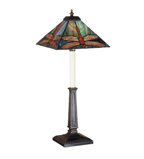 Meyda Lighting Prairie Dragonfly 25" Mahogany Bronze Buffet Table Lamp With Multi-Colored Stained Shade Glass