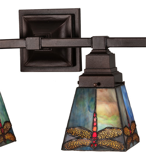 Meyda Lighting Prairie Dragonfly 37" 4-Light Mahogany Bronze Vanity Light With Multi-Colored Stained Shade Glass
