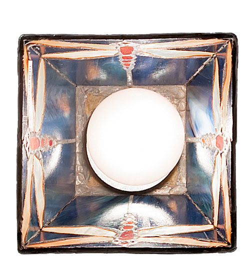Meyda Lighting Prairie Dragonfly 49101 5"Sq Mahogany Bronze Mini Pendant Light With Multi-Colored Stained Shade Glass