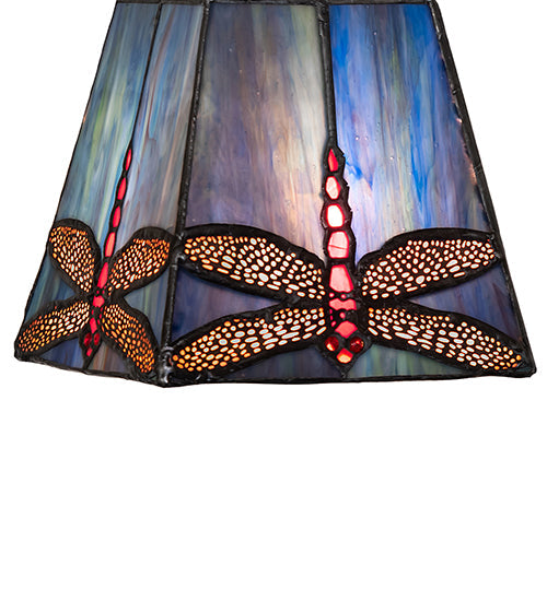 Meyda Lighting Prairie Dragonfly 49101 5"Sq Mahogany Bronze Mini Pendant Light With Multi-Colored Stained Shade Glass
