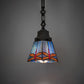 Meyda Lighting Prairie Dragonfly 49102 5"Sq Mahogany Bronze Mini Pendant Light With Multi-Colored Stained Shade Glass