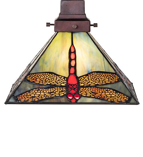 Meyda Lighting Prairie Dragonfly 49104 10"Sq Mahogany Bronze Pendant Light With Multi-Colored Stained Shade Glass