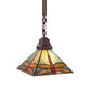 Meyda Lighting Prairie Dragonfly 49104 10"Sq Mahogany Bronze Pendant Light With Multi-Colored Stained Shade Glass