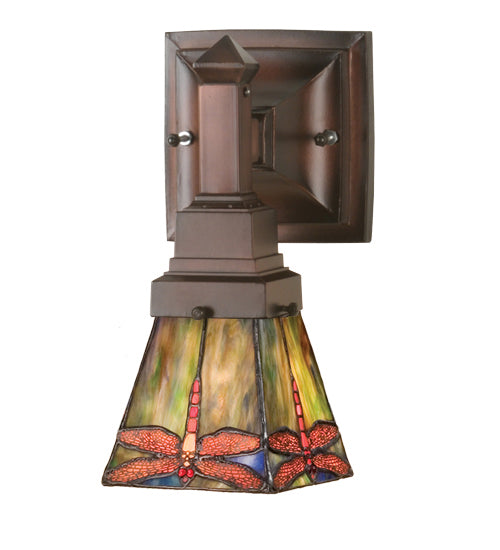 Meyda Lighting Prairie Dragonfly 5" Mahogany Bronze Wall Sconce With Multi-Colored Shade Glass