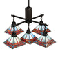 Meyda Lighting Prairie Dragonfly 51"Sq 5-Light Craftsman Brown Chandelier With Orange & Blue Stained Shade Glass