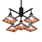 Meyda Lighting Prairie Dragonfly 51"Sq 5-Light Craftsman Brown Chandelier With Orange & Blue Stained Shade Glass