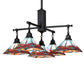 Meyda Lighting Prairie Dragonfly 51"Sq 5-Light Craftsman Brown Chandelier With Orange & Blue Stained Shade Glass