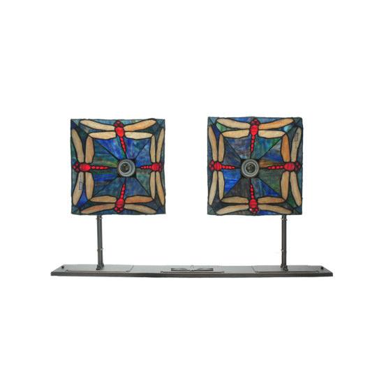 Meyda Lighting Prairie Dragonfly 55" 2-Light Mahogany Bronze Swing Arm Wall Sconce With Multi-Colored Shade Glass