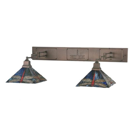 Meyda Lighting Prairie Dragonfly 55" 2-Light Mahogany Bronze Swing Arm Wall Sconce With Multi-Colored Shade Glass