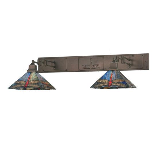 Meyda Lighting Prairie Dragonfly 55" 2-Light Mahogany Bronze Swing Arm Wall Sconce With Multi-Colored Shade Glass