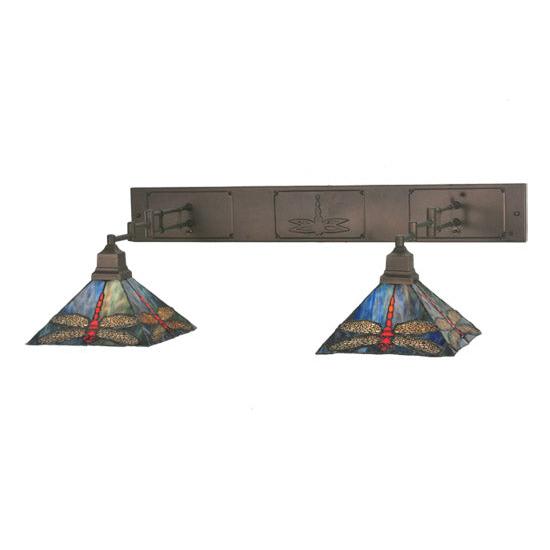 Meyda Lighting Prairie Dragonfly 55" 2-Light Mahogany Bronze Swing Arm Wall Sconce With Multi-Colored Shade Glass