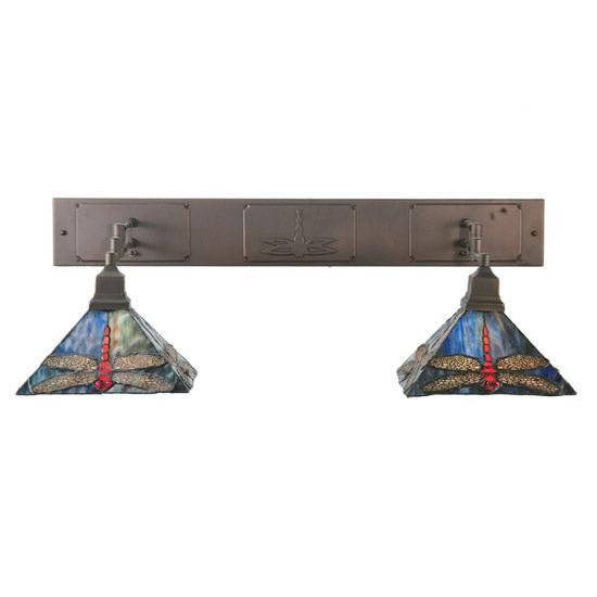 Meyda Lighting Prairie Dragonfly 55" 2-Light Mahogany Bronze Swing Arm Wall Sconce With Multi-Colored Shade Glass