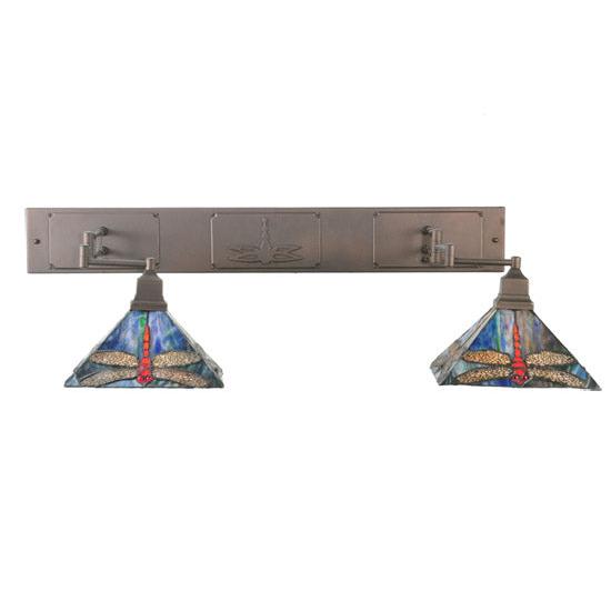 Meyda Lighting Prairie Dragonfly 55" 2-Light Mahogany Bronze Swing Arm Wall Sconce With Multi-Colored Shade Glass