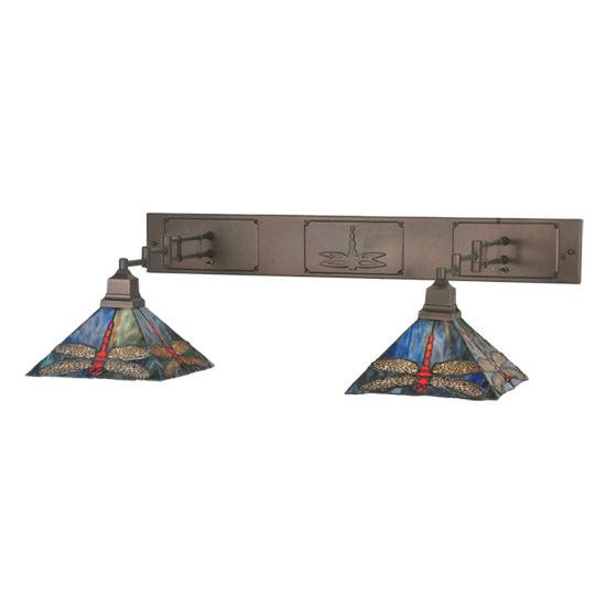 Meyda Lighting Prairie Dragonfly 55" 2-Light Mahogany Bronze Swing Arm Wall Sconce With Multi-Colored Shade Glass