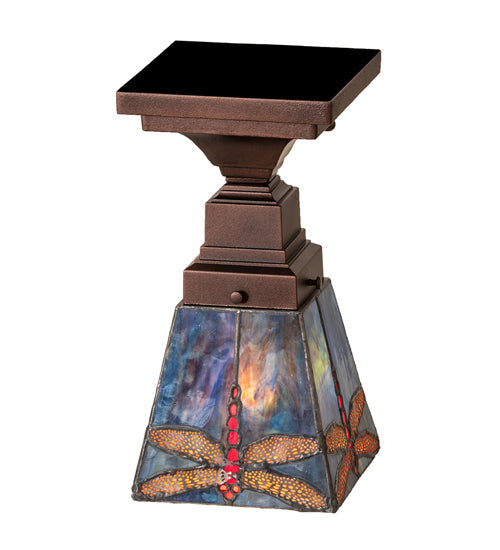 Meyda Lighting Prairie Dragonfly 7" Mahogany Bronze Flush Mount Light With Multi-Colored Shade Glass