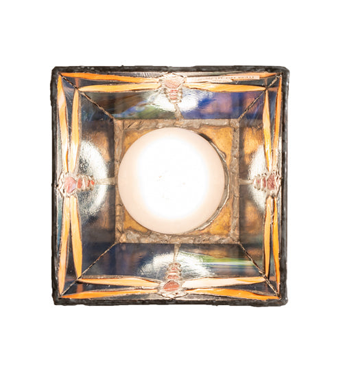 Meyda Lighting Prairie Dragonfly 7" Mahogany Bronze Flush Mount Light With Multi-Colored Shade Glass