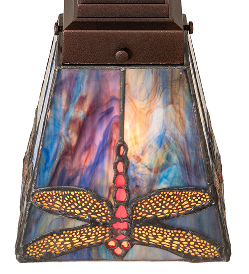 Meyda Lighting Prairie Dragonfly 7" Mahogany Bronze Flush Mount Light With Multi-Colored Shade Glass