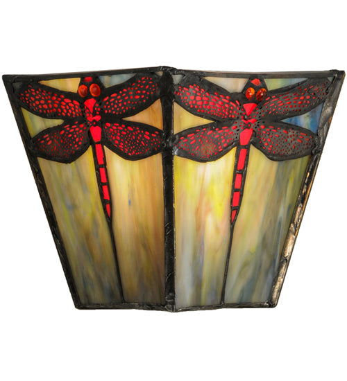 Meyda Lighting Prairie Dragonfly 8" Wall Sconce With Multi-Colored Shade Glass
