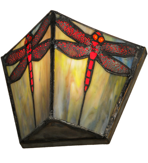 Meyda Lighting Prairie Dragonfly 8" Wall Sconce With Multi-Colored Shade Glass