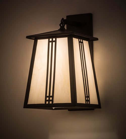 Meyda Lighting Prairie Loft 10" Exterior Oil Rubbed Bronze Hanging Wall Sconce With Creme Carrare Idalight Shade Glass