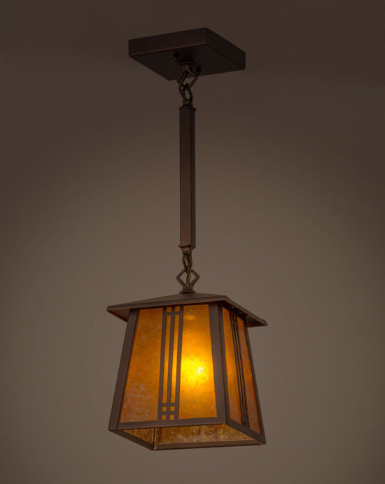 Meyda Lighting Prairie Loft 10" Mahogany Bronze Pendant Light With Amber Mica Shade Glass