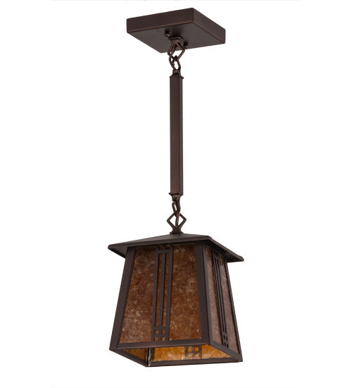 Meyda Lighting Prairie Loft 10" Mahogany Bronze Pendant Light With Amber Mica Shade Glass