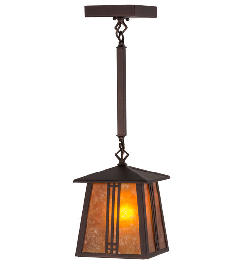 Meyda Lighting Prairie Loft 10" Mahogany Bronze Pendant Light With Amber Mica Shade Glass