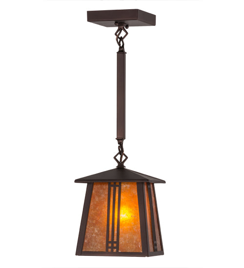 Meyda Lighting Prairie Loft 10" Mahogany Bronze Pendant Light With Amber Mica Shade Glass