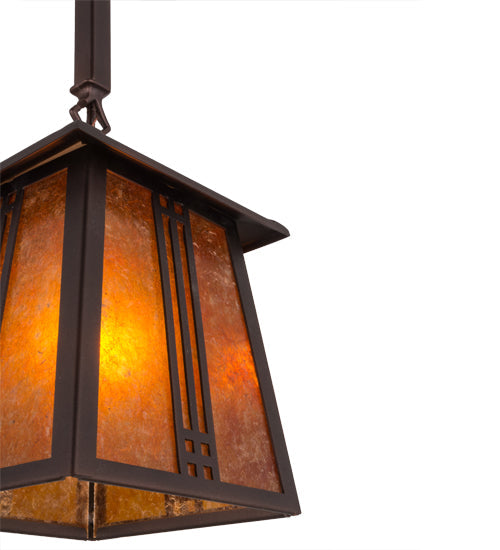 Meyda Lighting Prairie Loft 10" Mahogany Bronze Pendant Light With Amber Mica Shade Glass
