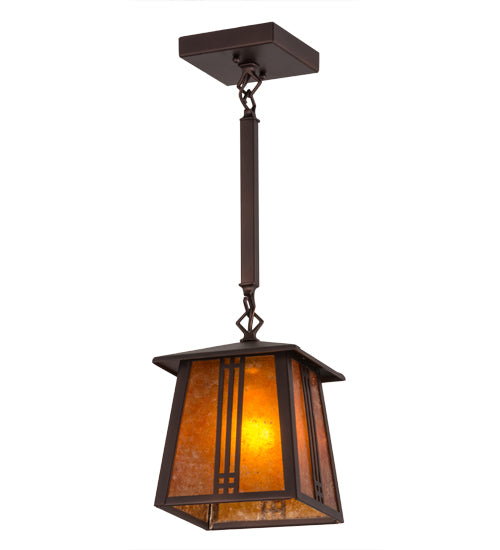 Meyda Lighting Prairie Loft 10" Mahogany Bronze Pendant Light With Amber Mica Shade Glass